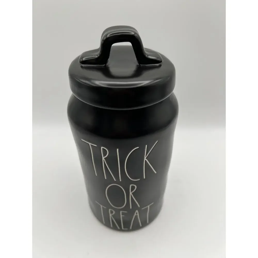 Rae Dunn by Magenta TRICK OR TREAT Black Canister with Lid 10” Halloween Decor